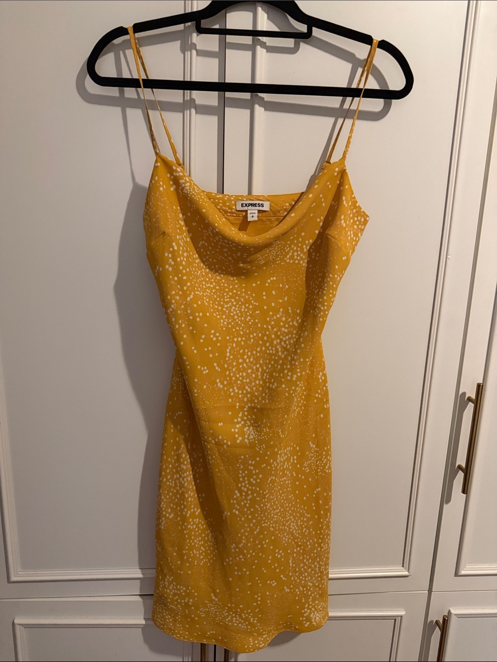 #11- $5 Express Yellow Spotted Cowl Neck Mini Dress